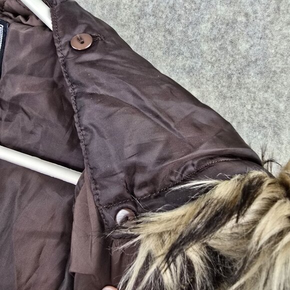 CEsttoi Womens Quilted Zip-Up Brown Vest With Fur Hood And Pockets Polyester - Picture 4 of 8